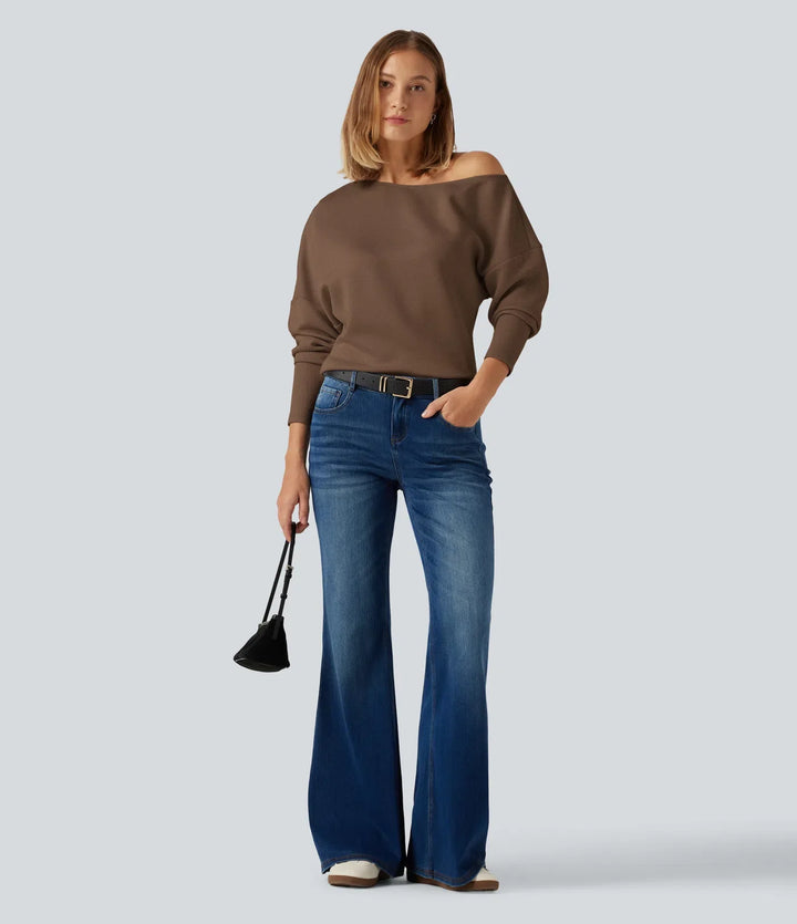 SpacerTek One Shoulder Batwing Long Sleeve Asymmetric Casual Sweatshirts