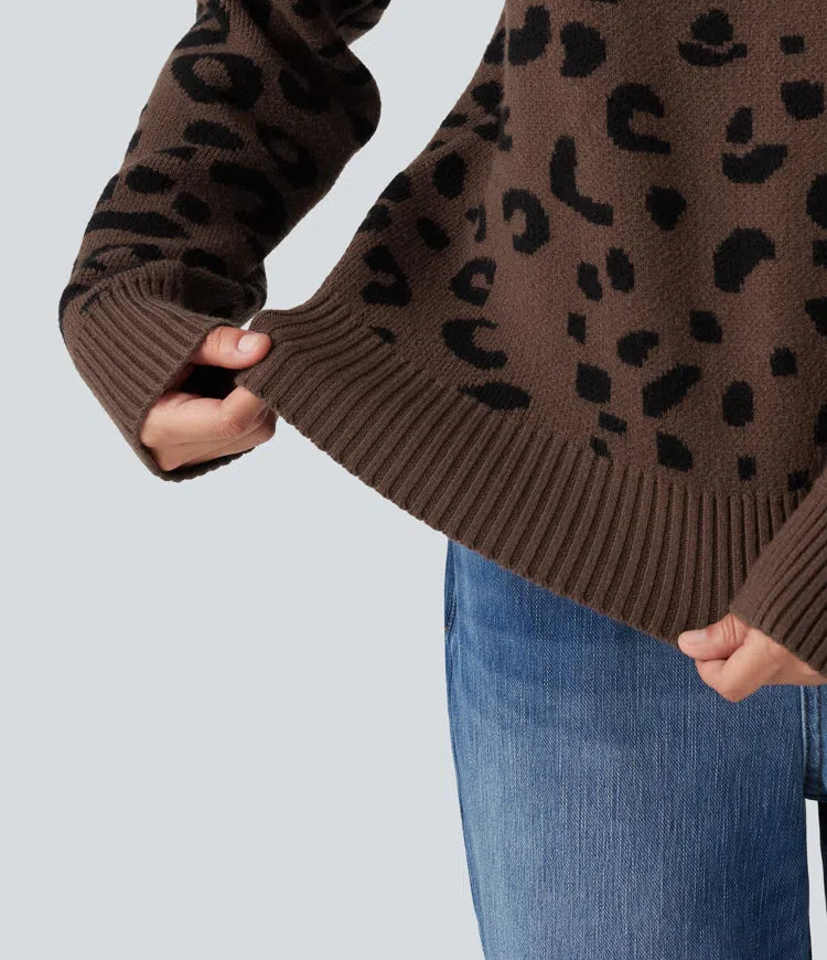 Round Neck Leopard Print Long Sleeve Casual Jumper