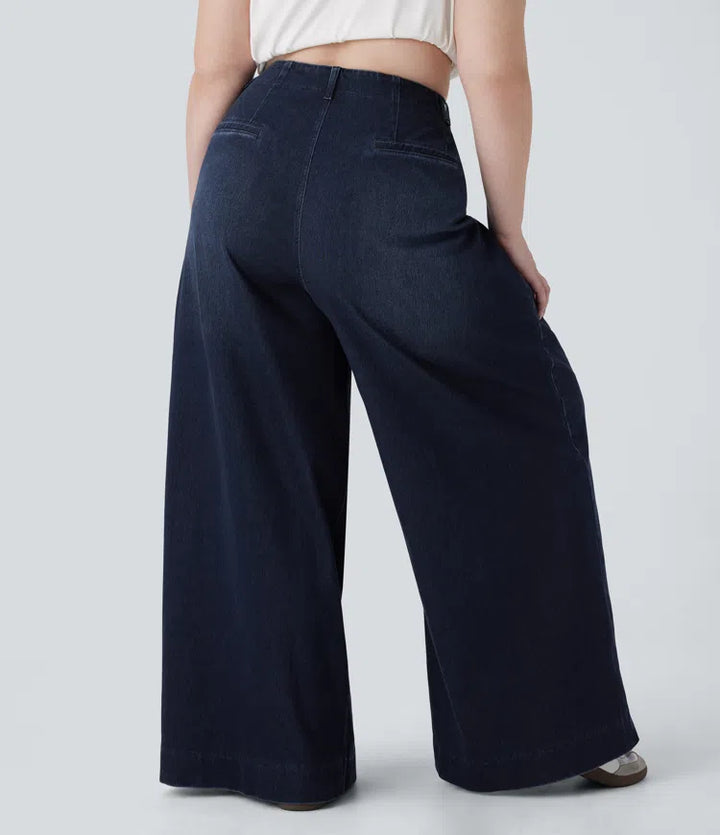 Halara Flex High Waisted Pockets Washed Casual Wide Leg Plus Size Jeans