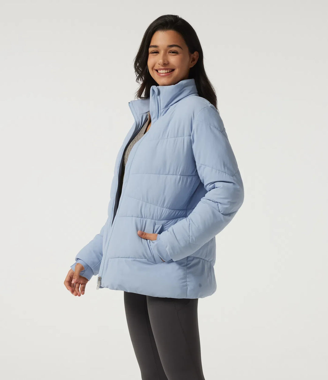 PuffFlex Durable Water Repellent High Neck Long Sleeve Casual Padded Jacket with Pockets and Thumb Holes