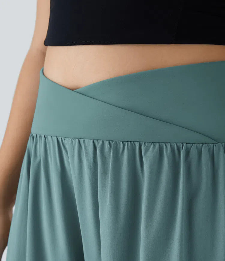 Breezeful High Waisted Crossover Side Pocket Split Quick Dry Resort Plus Size Trousers