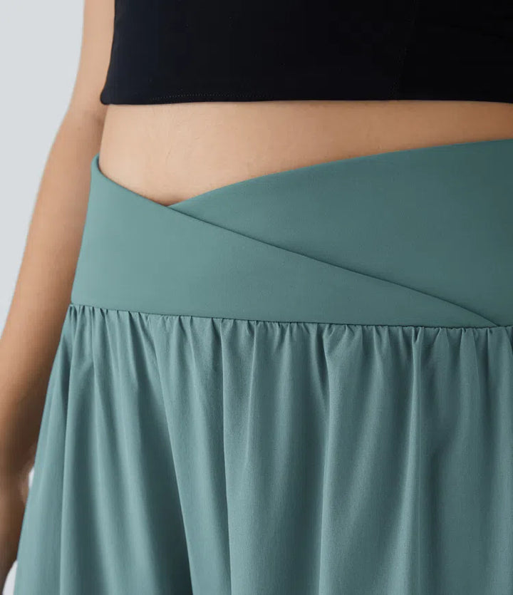 Breezeful High Waisted Crossover Side Pocket Split Quick Dry Resort Plus Size Trousers