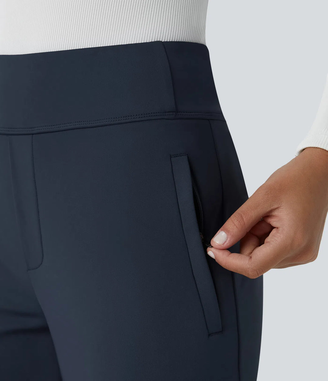 Halara Flex DayStretch Mid Rise Side Zipper Pocket Work Flared Trousers