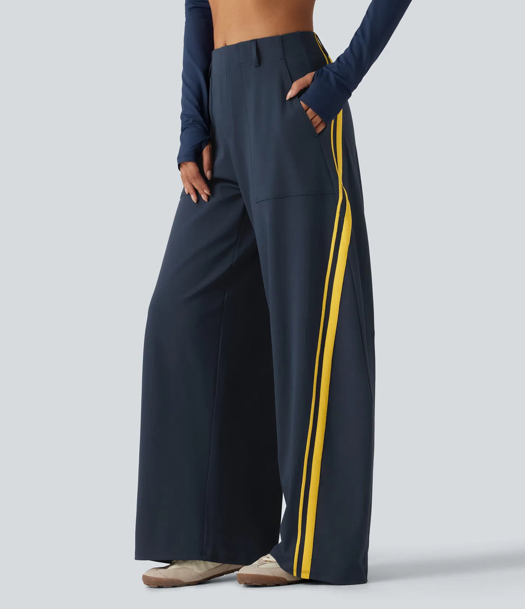 High Waisted colourBlock Side Stripe Barrel Dance Trousers with Pockets