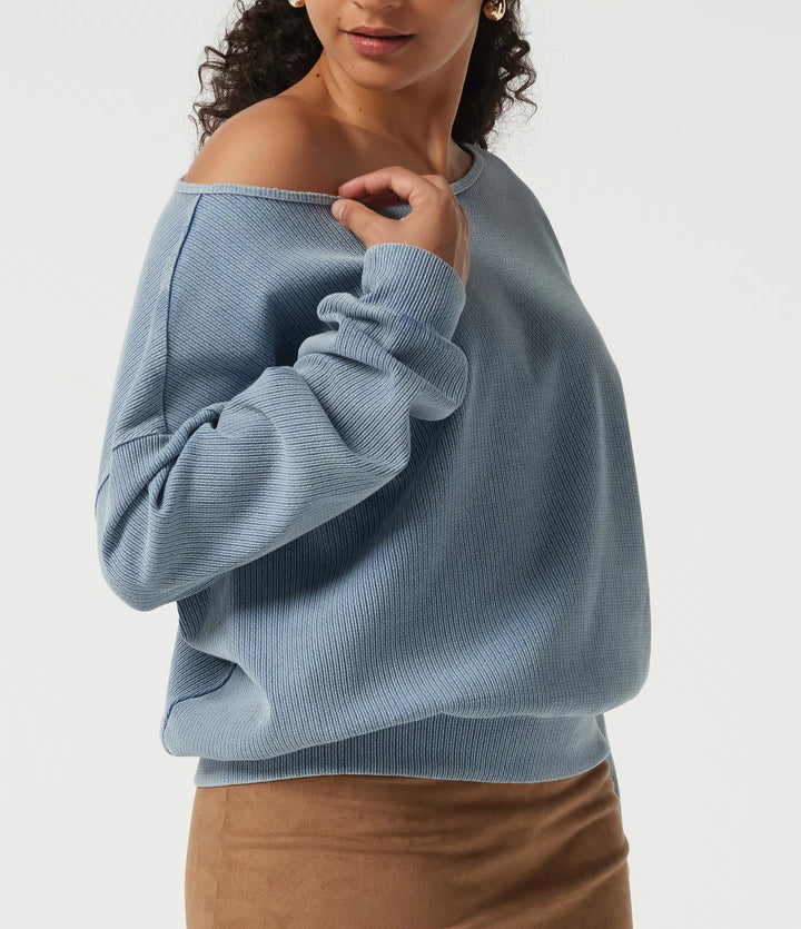 Boat Neck Batwing Long Sleeve Casual Sweatshirt