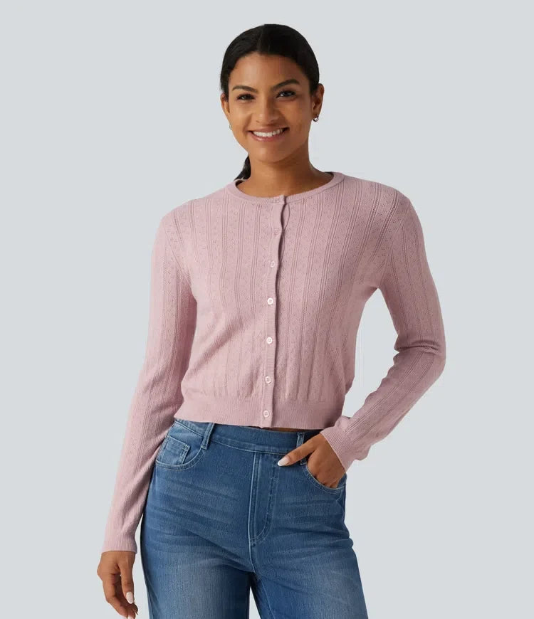 Round Neck Long Sleeve Work Cardigan