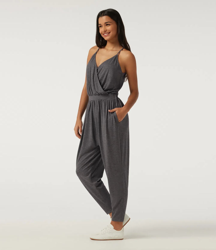 V Neck Sleeveless Tapered Crossover Casual Jumpsuit with Pockets-Easy Peezy Edition