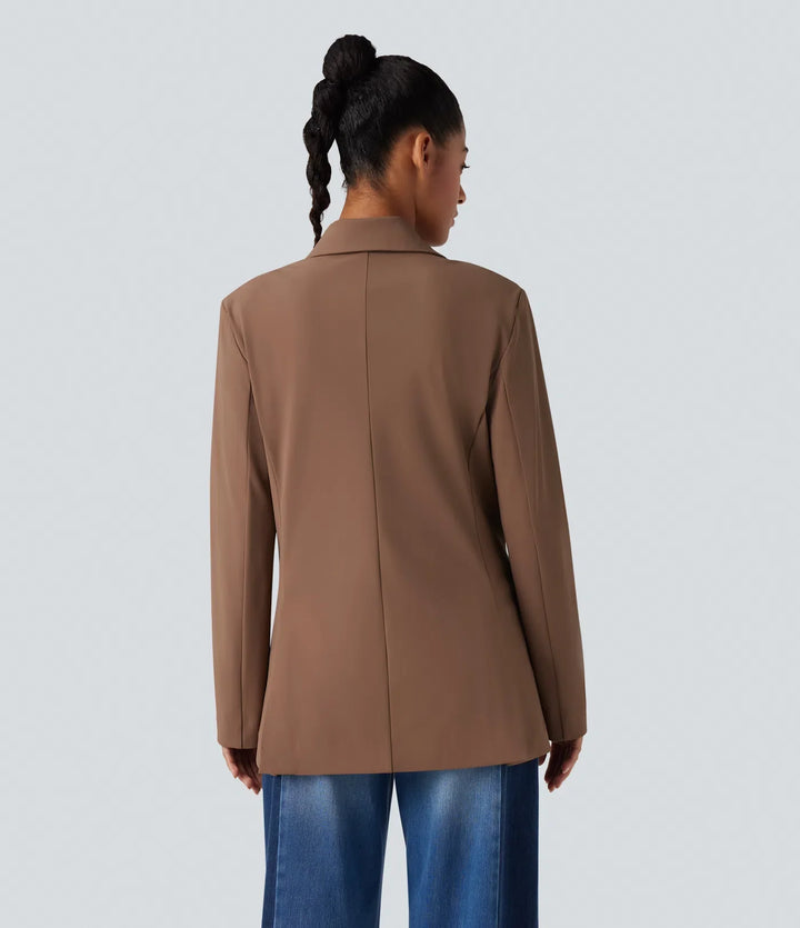 Notched Collar Long Sleeve Work Blazer with Pockets