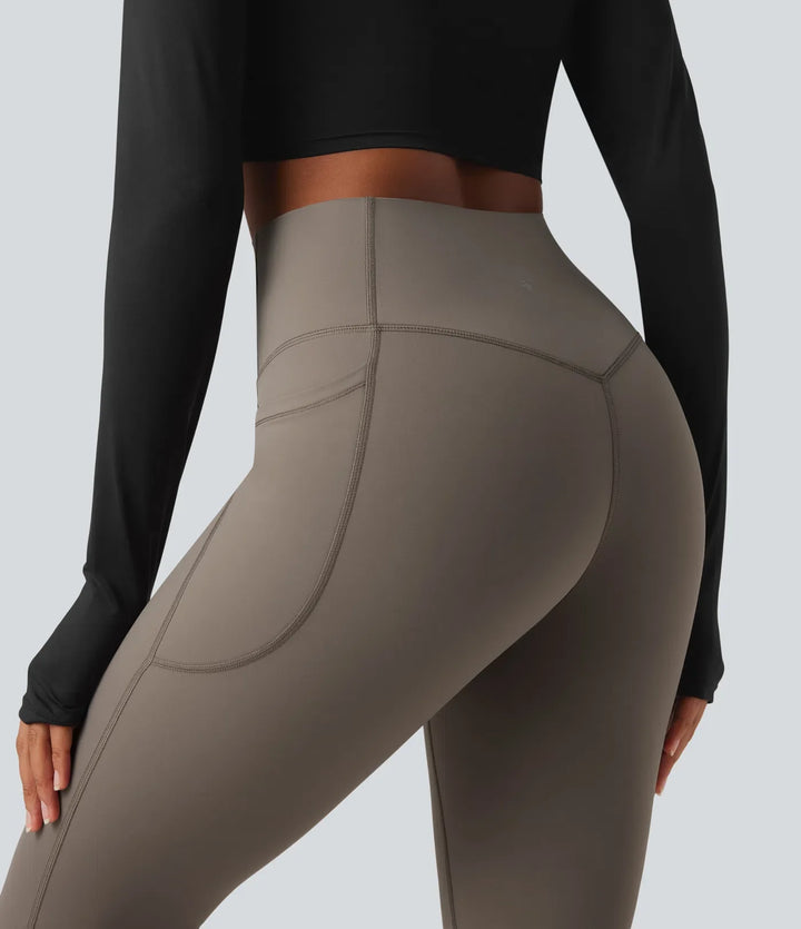 Halara Ultrasculpt Heat High Waisted Tummy Control Fleece Shaping Yoga Bootcut Leggings with Pockets