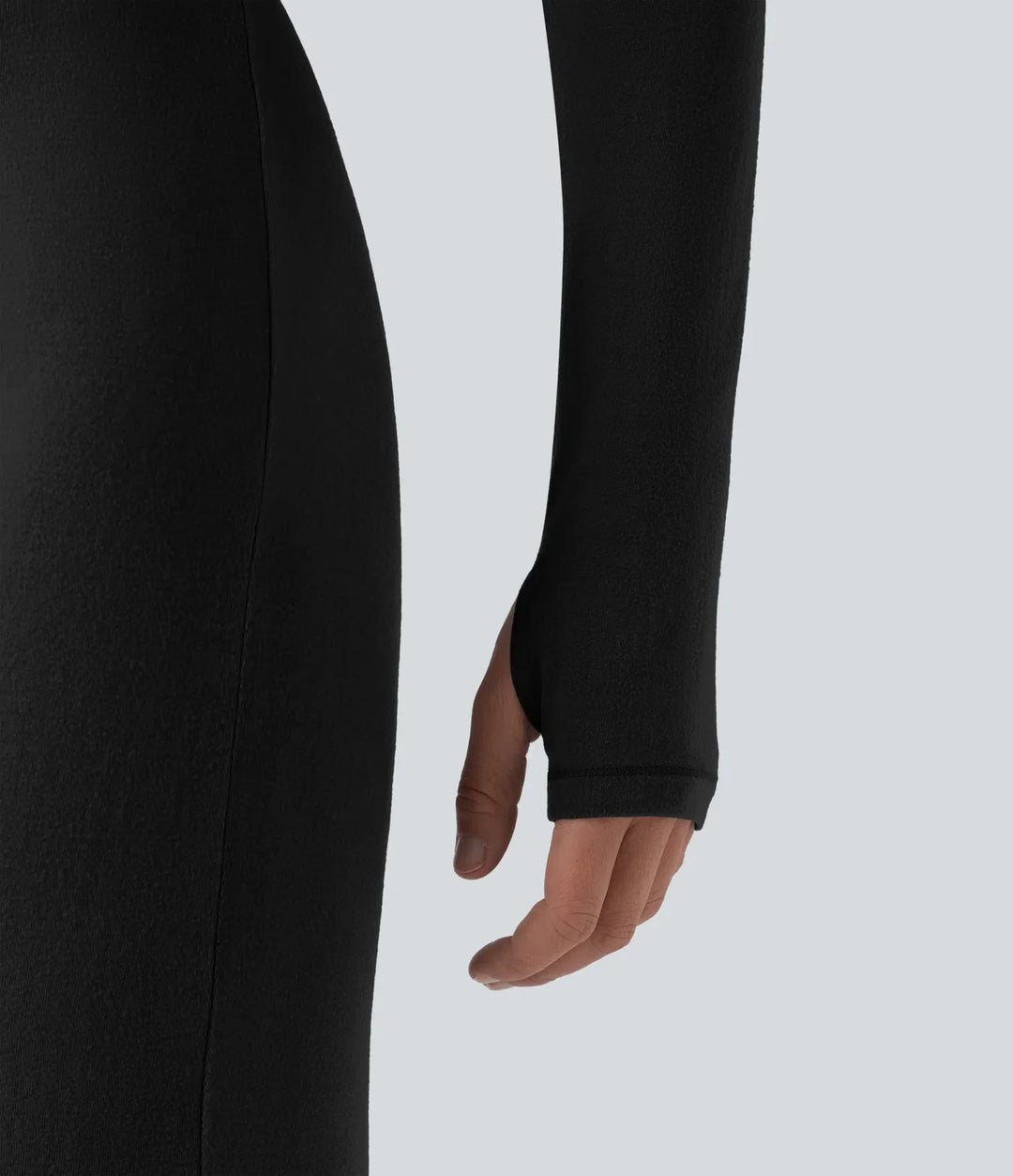 Halara HeatCore V-neck Long Sleeve Thumb Holes Skinny Casual Warming Jumpsuit-Easy Peezy