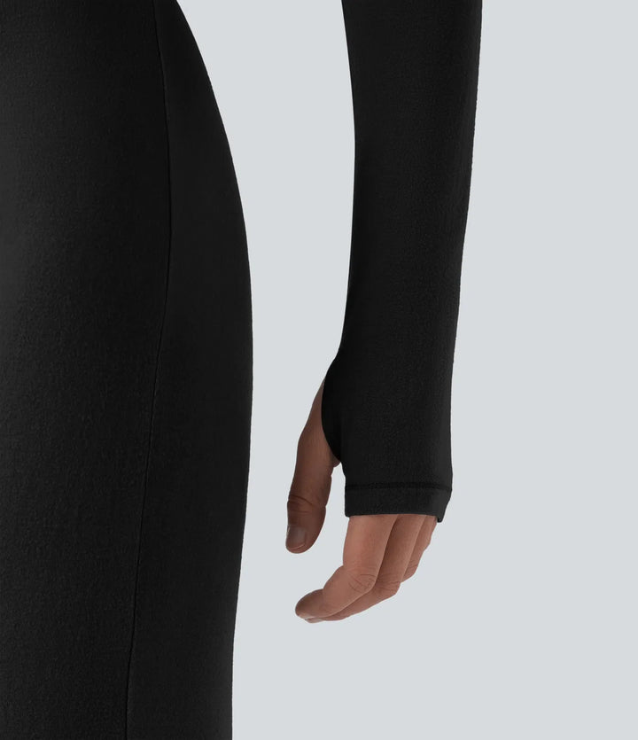 Halara HeatCore V-neck Long Sleeve Thumb Holes Skinny Casual Warming Jumpsuit-Easy Peezy