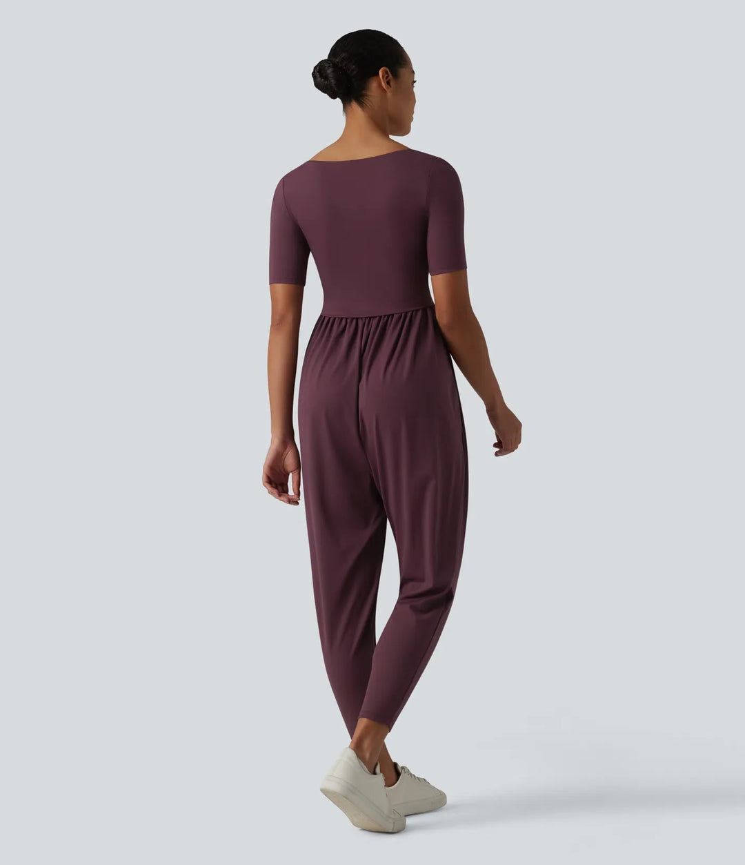SoftlyZero Airy Scoop Neck Short Sleeve Built-in Bra InstantCool Casual Jumpsuit with Pockets-Easy Peezy Edition