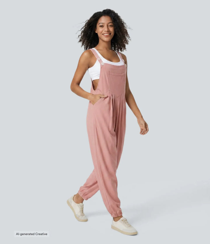 Pockets Waffle Casual Jogger Overalls
