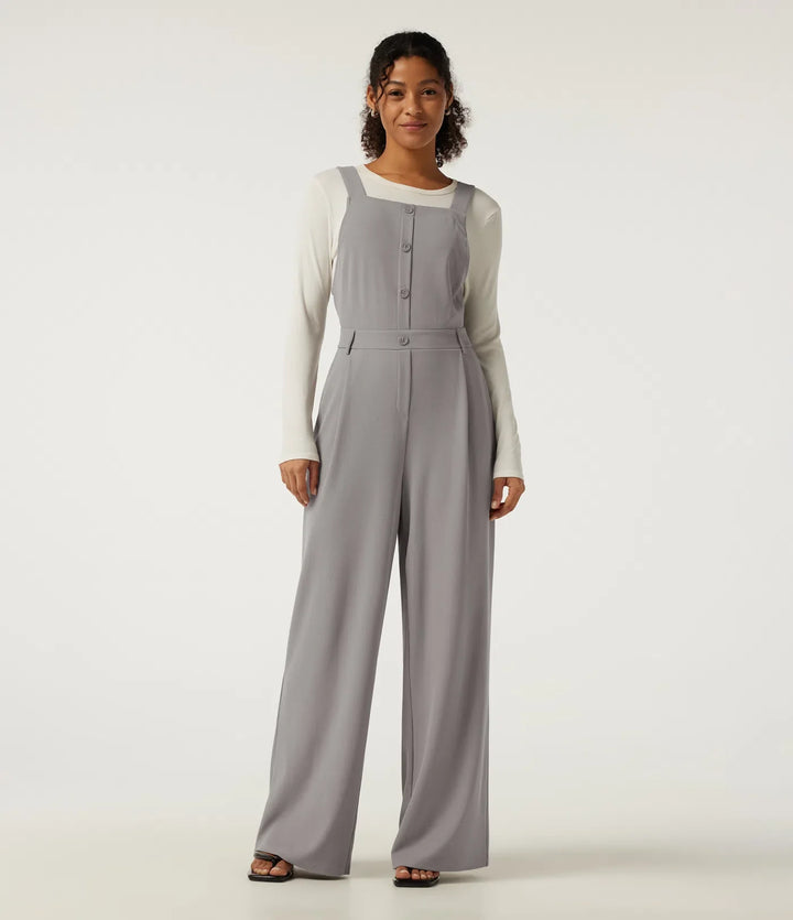 Square Neck Wide Leg Waffle Casual Overalls with Pockets