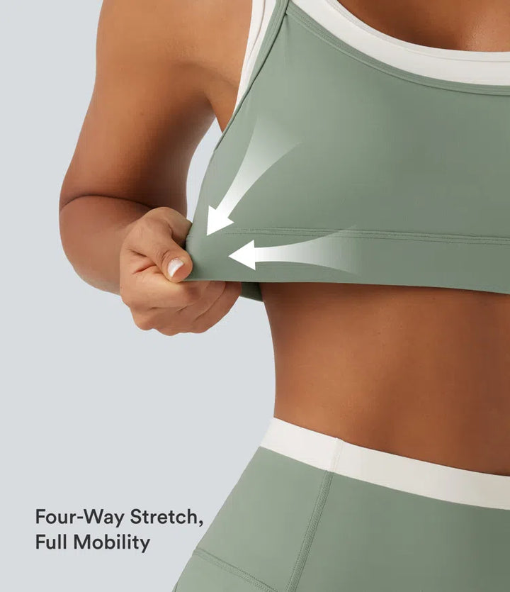 Halara UltraSculpt Medium Support U Neck Built-in Bra Twisted colourBlock Yoga Sports Bra