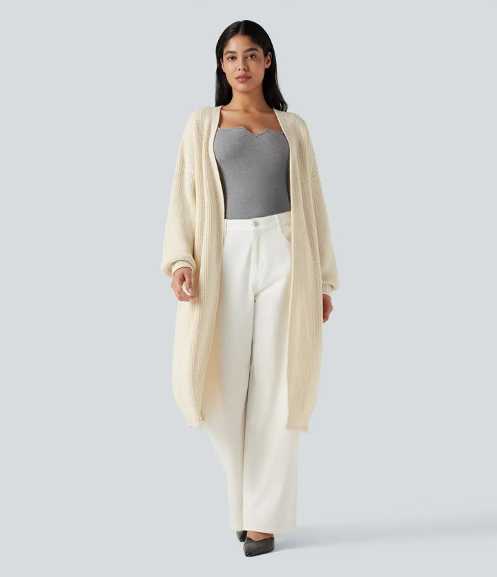 Long Sleeve Open Front Longline Jumper Knit Work Cardigan