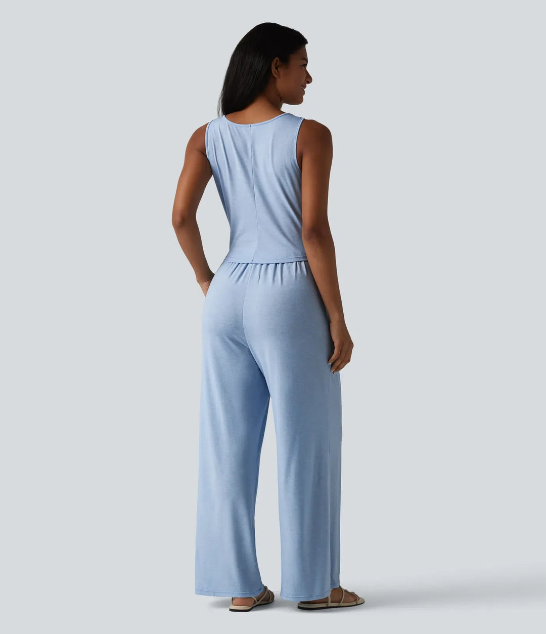 V Neck Sleeveless Tie Front Wide Leg Casual Jumpsuit with Pockets-Easy Peezy Edition