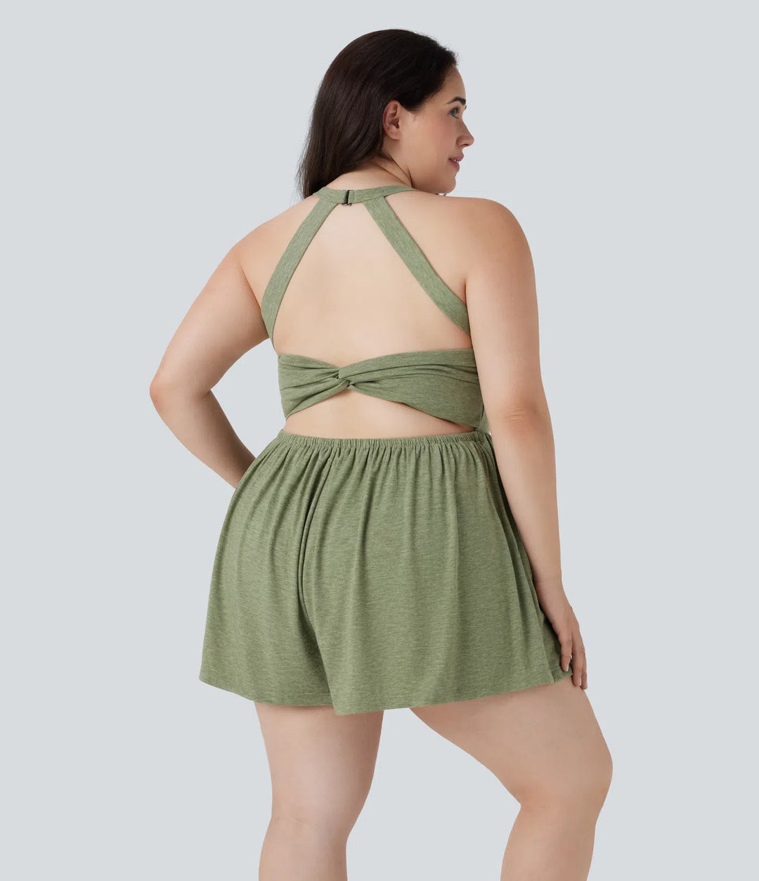 Backless Twisted 2-in-1 Resort Plus Size Playsuit with Pockets-Easy Peezy Edition