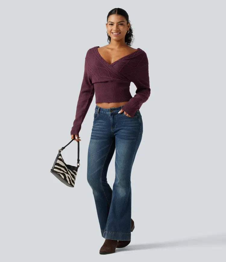 V Neck Long Sleeve V Back Casual Jumper