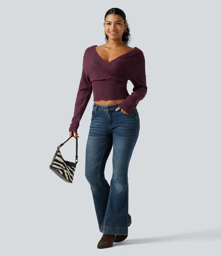 V Neck Long Sleeve V Back Casual Jumper