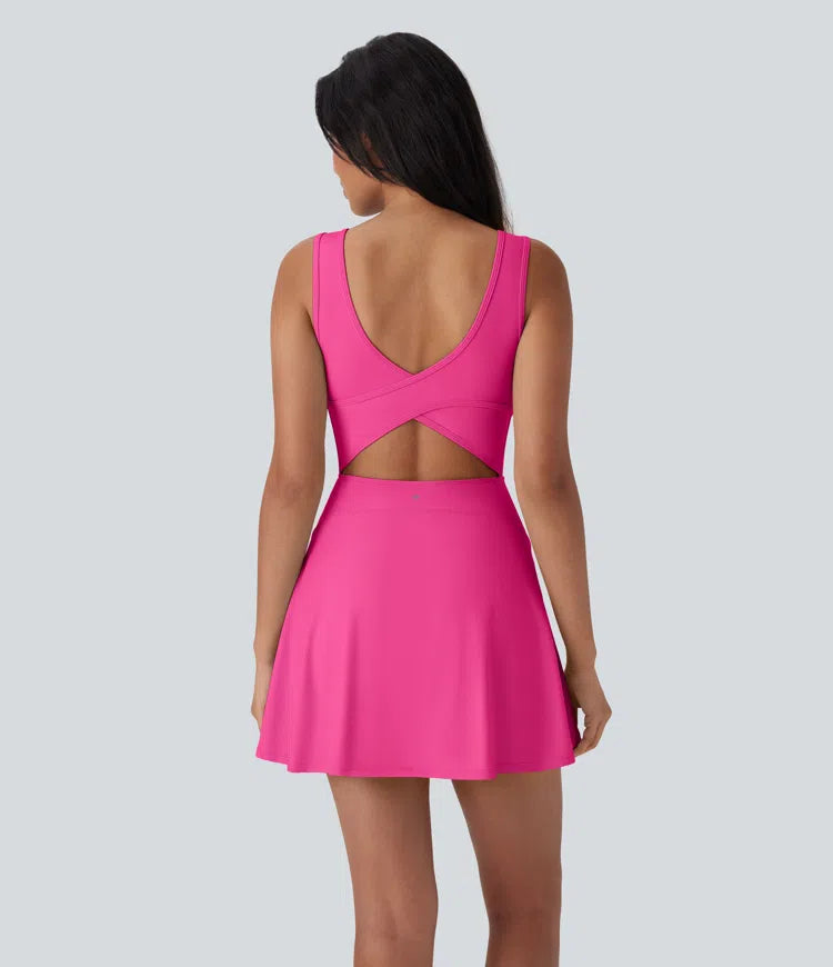 SoftlyZero Airy U Neck 2-in-1 Pocket Mini InstantCool Dance Active Dress-Easy Peezy