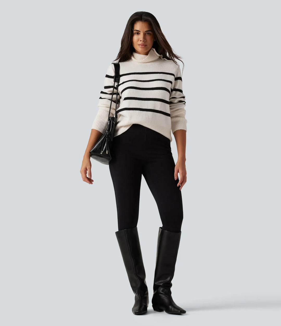 High Neck Long Sleeve Stripe Work Jumper