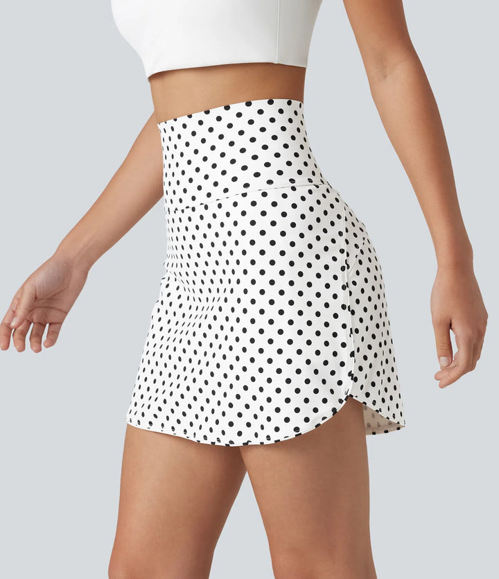 Ultra High-Waist Tummy Control Curved Hem 2-in-1 Polka Dot Golf Mini Skirt with Pockets