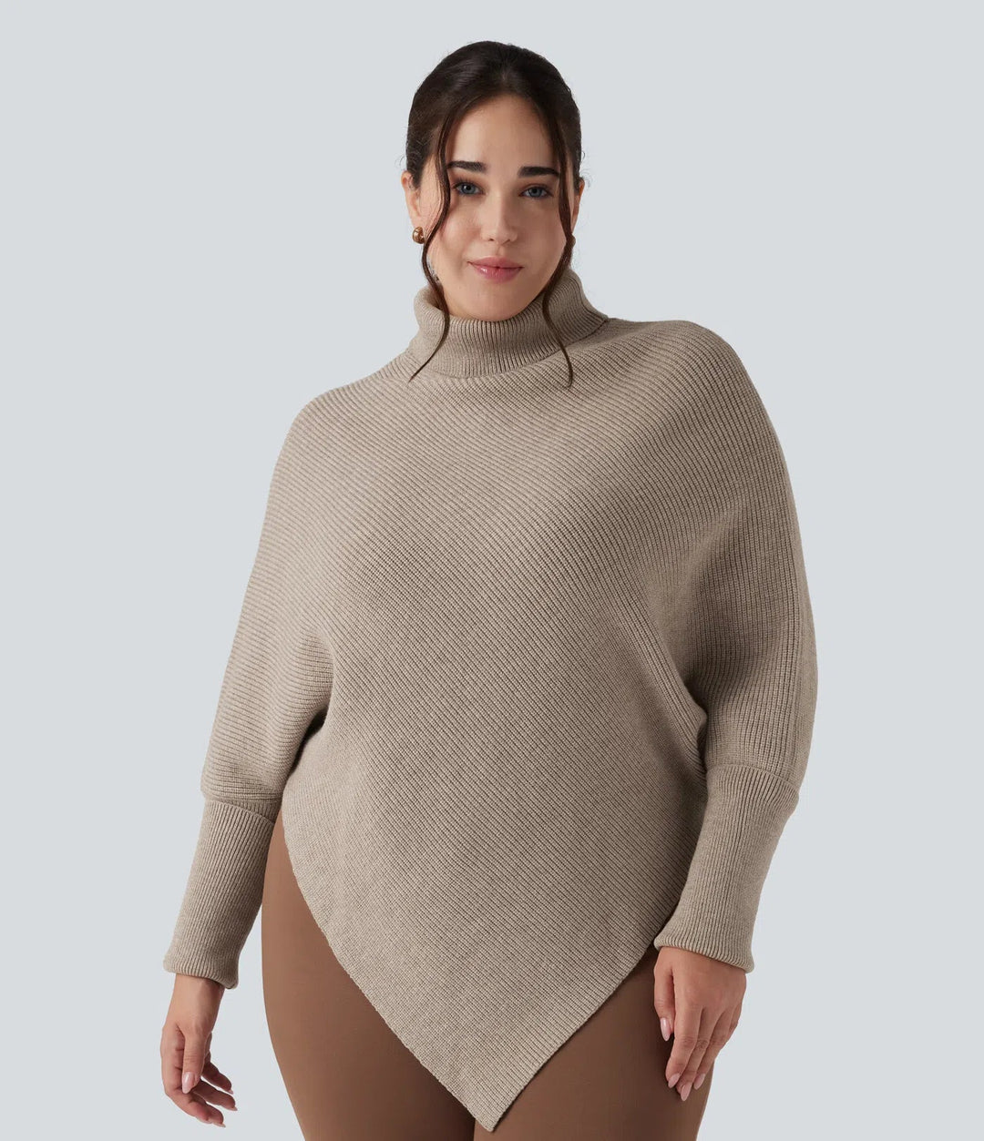 High Neck Long Sleeve Asymmetric Hem Work Plus Size Jumper