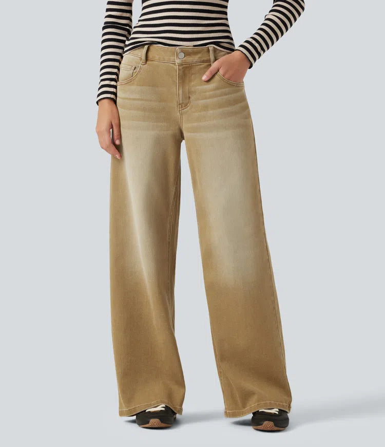 Low Rise Wide Leg colourful Casual Jeans with Pockets