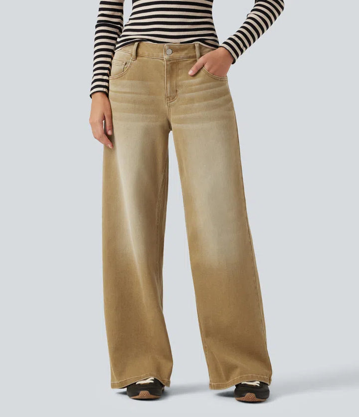 Low Rise Wide Leg colourful Casual Jeans with Pockets