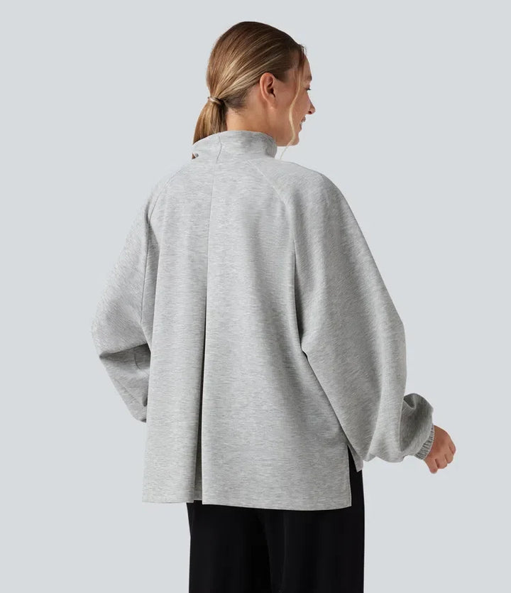 Mock Neck Long Sleeve High Low Casual Sweatshirt with Pocket