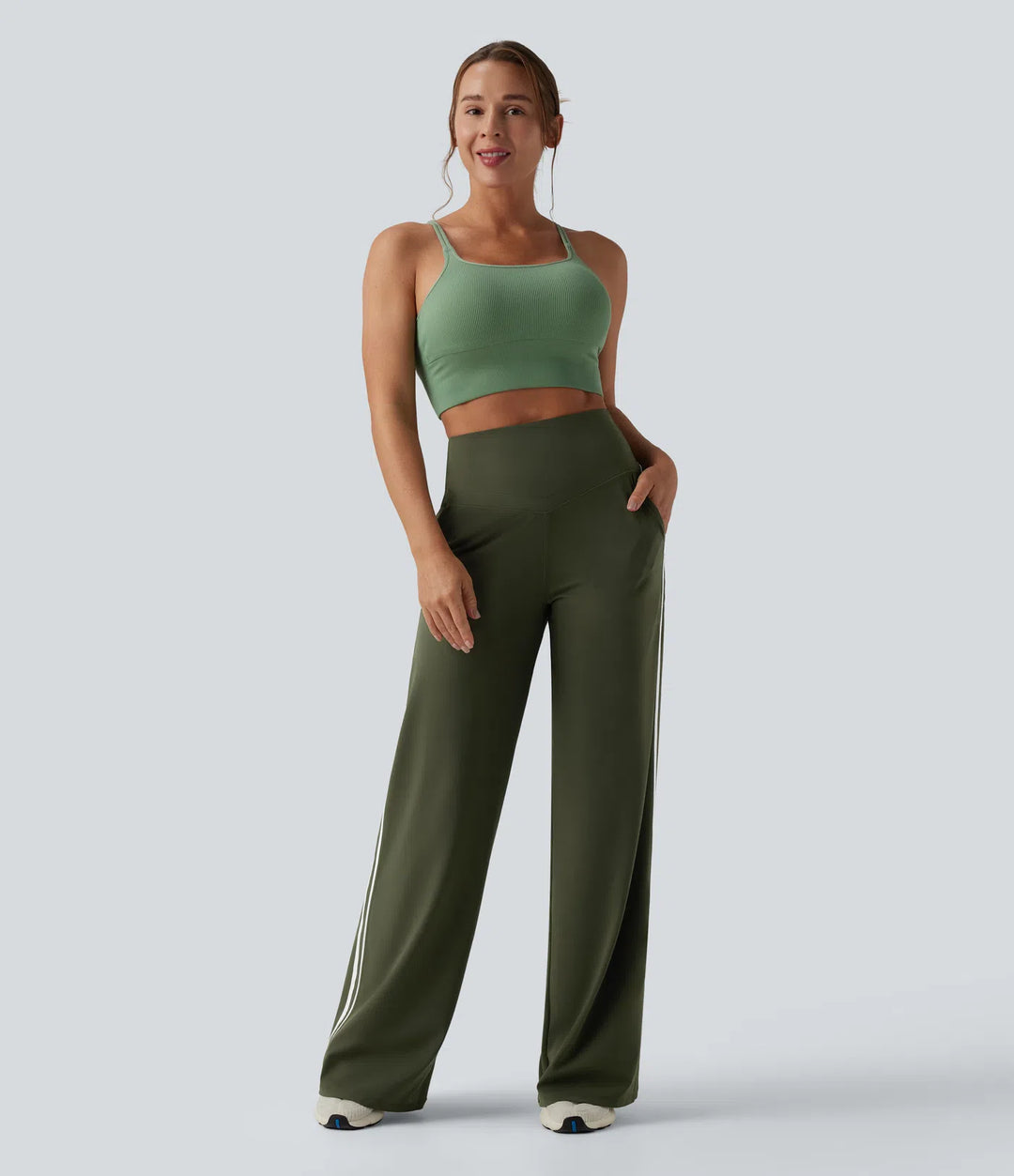 Halara UltraSculpt High Waisted Tummy Control colourBlock Stripes Yoga Baggy trousers with Pockets