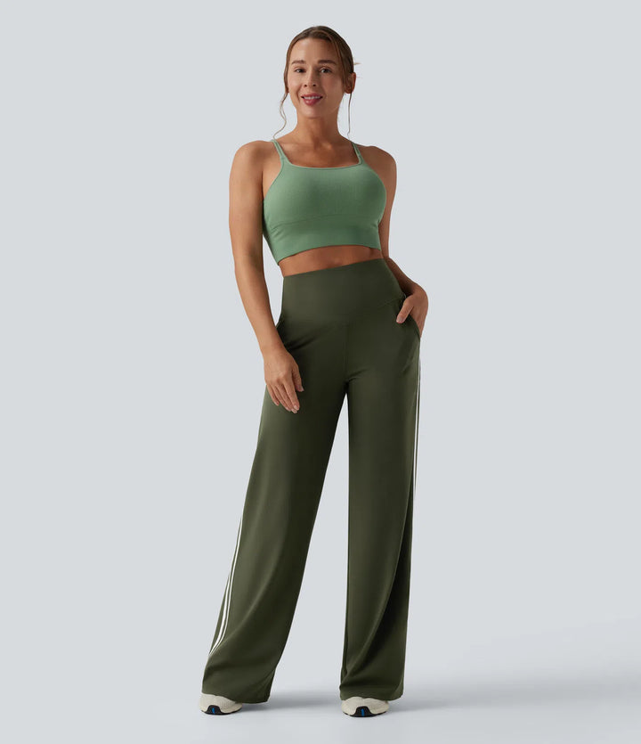 Halara UltraSculpt High Waisted Tummy Control colourBlock Stripes Yoga Baggy Trousers with Pockets