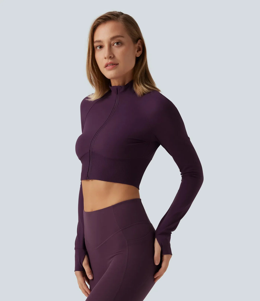 Halara UltraSculpt Mock Neck Raglan Long Sleeve Thumb Hole Cropped Yoga Jacket