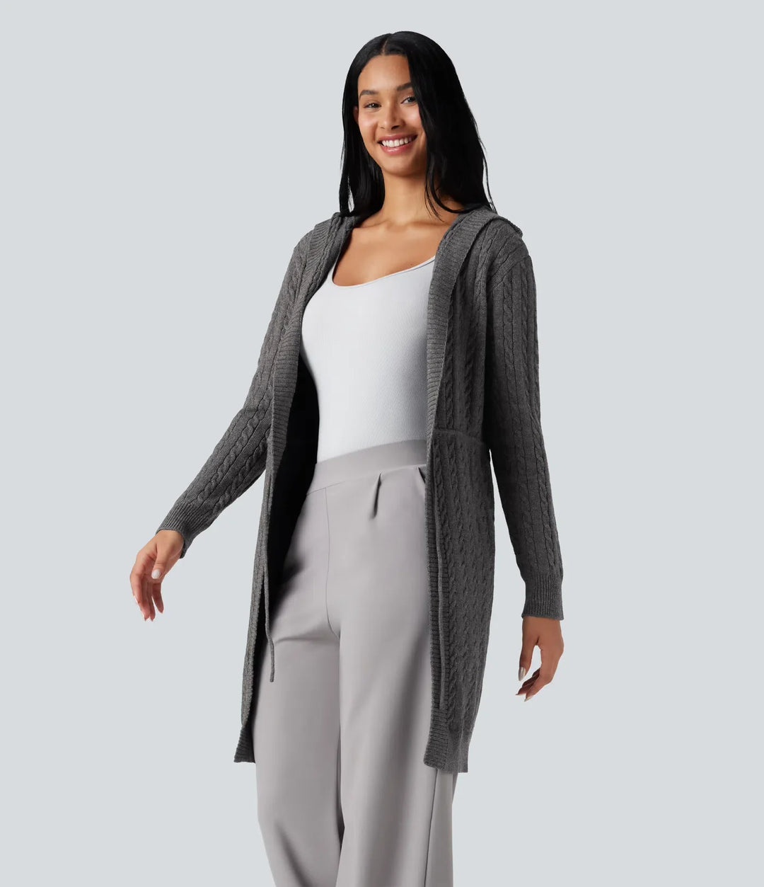 Hooded Long Sleeve Drawstring Casual Longline Cardigan