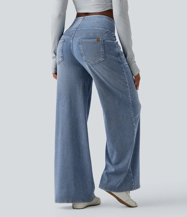Halara Flex Mid Rise Draped Lyocell Washed Casual Baggy Wide Leg Jeans with Pockets