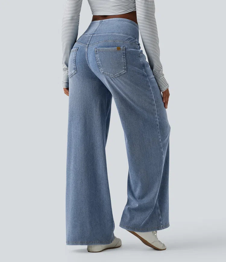 Halara Flex Mid Rise Draped Lyocell Washed Casual Baggy Wide Leg Jeans with Pockets