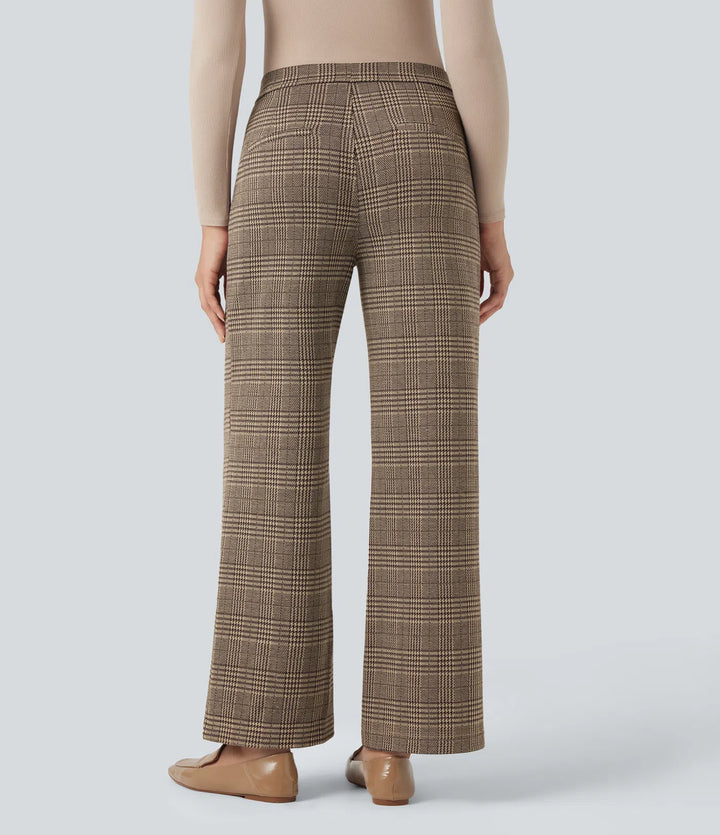Halara Flex High Waisted Straight Leg Houndstooth Plaid Work Trousers with Pockets