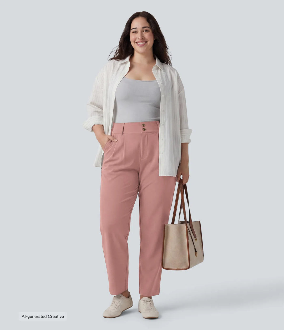 Plus Size Halara Flex High Waisted Tapered Waffle Work Trousers with Pockets