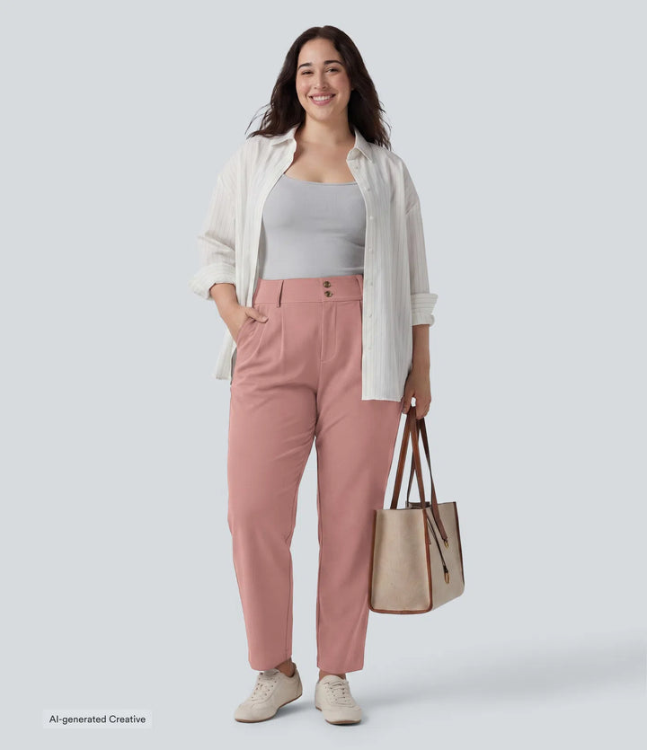 Plus Size Halara Flex High Waisted Tapered Waffle Work Trousers with Pockets