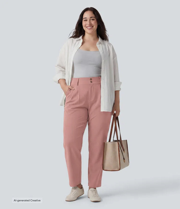 Plus Size Halara Flex High Waisted Tapered Waffle Work Trousers with Pockets