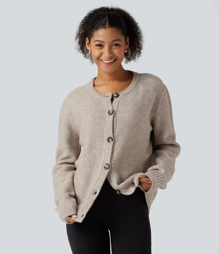 Round Neck Long Sleeve Button Fly Work Jumper