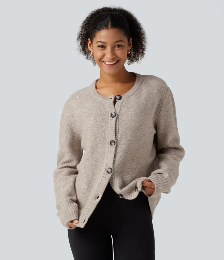Round Neck Long Sleeve Button Fly Work Jumper
