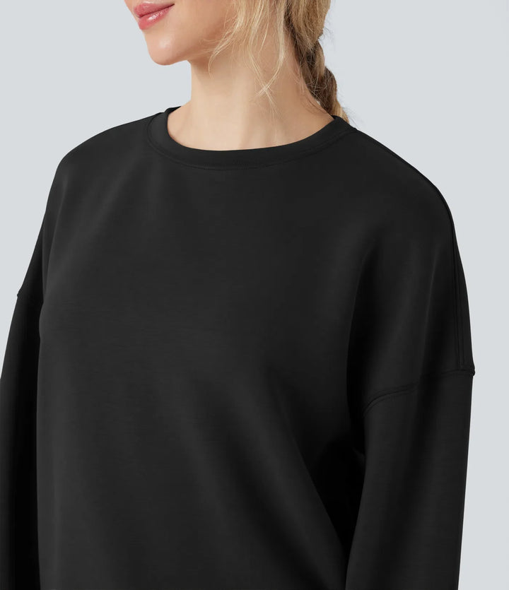 SpacerTek Rounded Neckline Long Sleeve Crossover Back Casual Sweatshirt