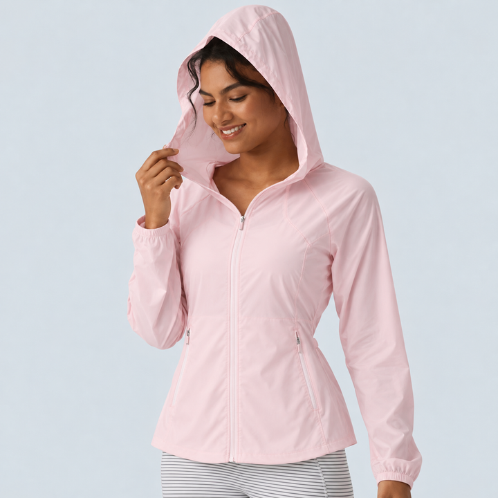 Hooded Drawstring Contrast Mesh Workout Jacket with Pockets