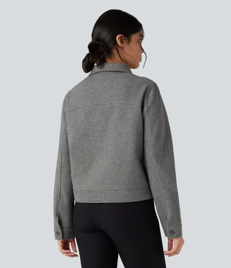 Long Sleeve Zipper Fleece Casual Jacket with Pockets