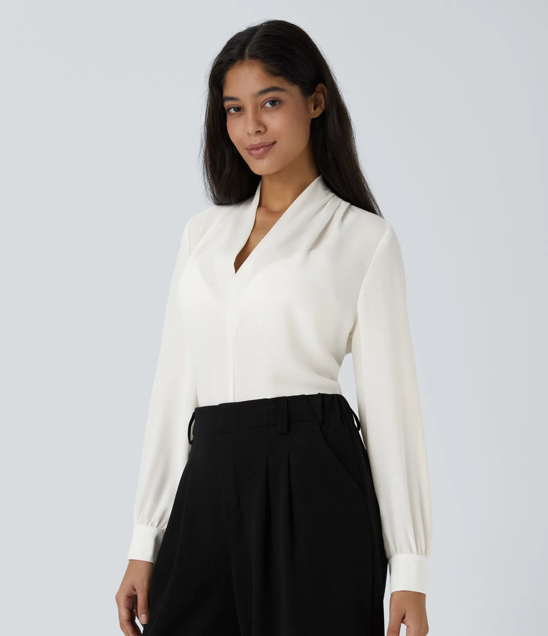 V Neck Long Sleeve Work Blouse