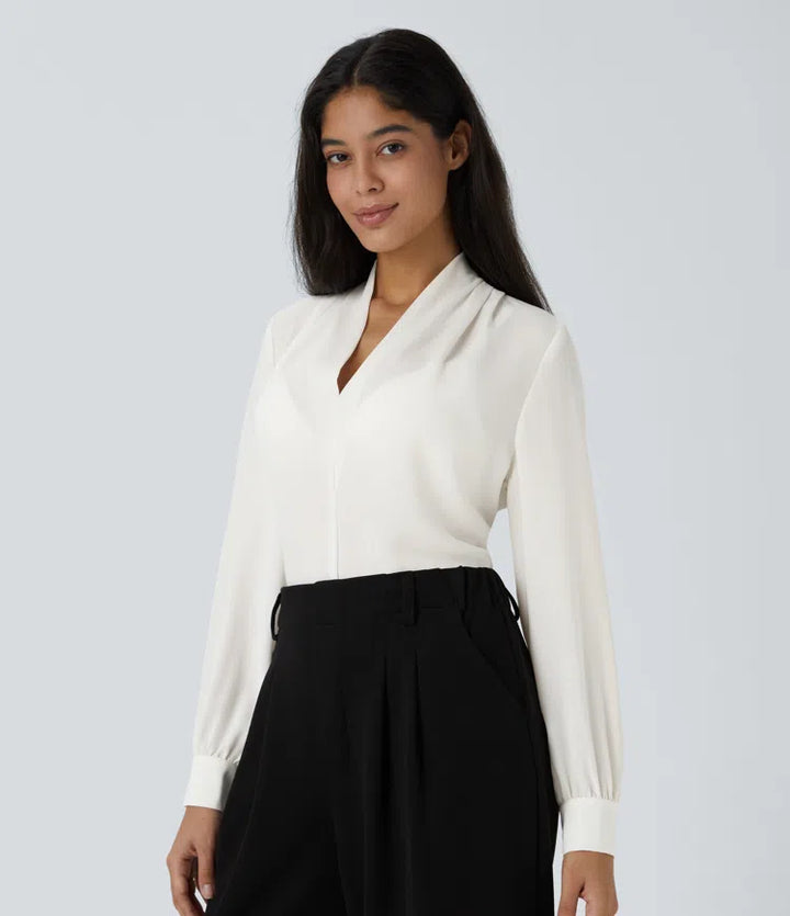 V Neck Long Sleeve Work Blouse