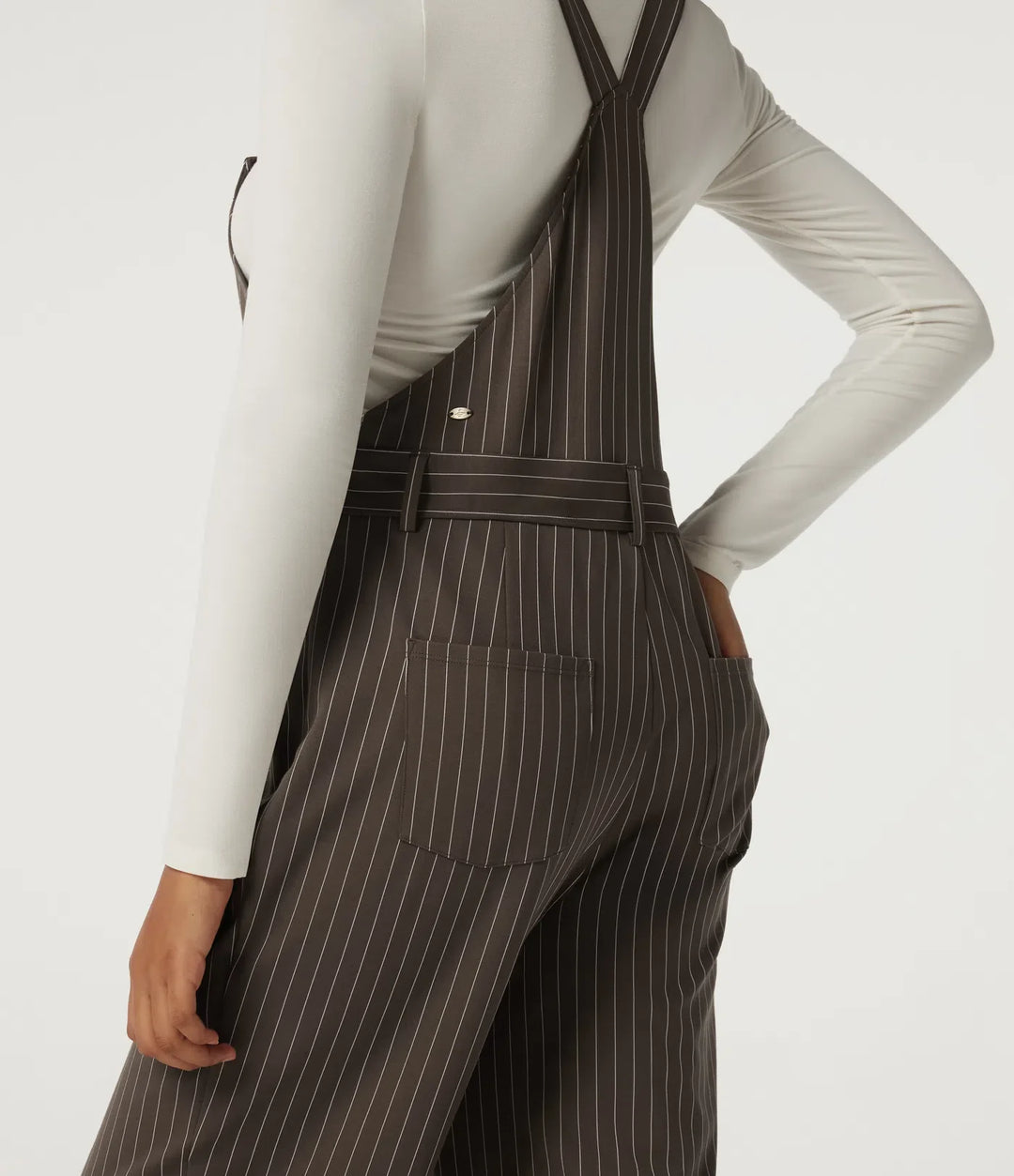 Square Neck Straight Leg Stripe Casual Overalls with Pockets