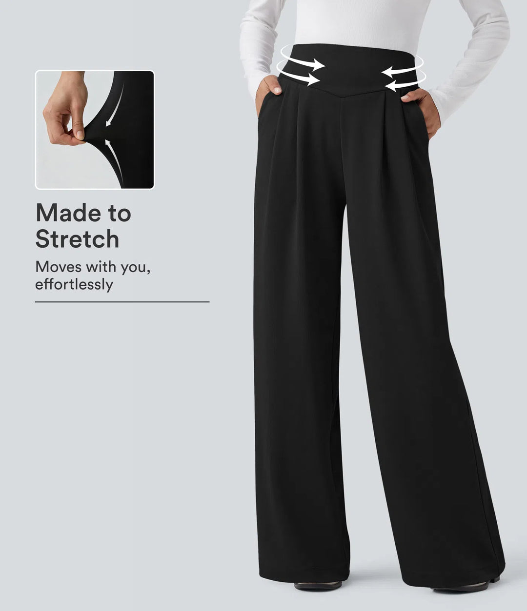 Halara Flex High Waisted Tummy Control Crepe Work Straight Leg Trousers with Pockets